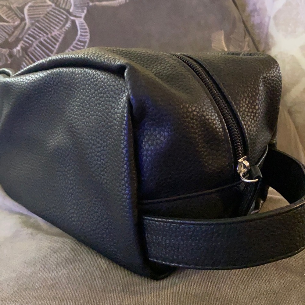 Faux Leather Black Toiletry Bag